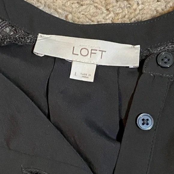 Loft Gray Crochet Long Sleeve Tie Waist Henley Dress Size L - Picture 5 of 7